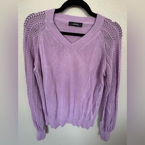 Dokotoo Lilac V-Neck Knit Sweater Lace Sleeve